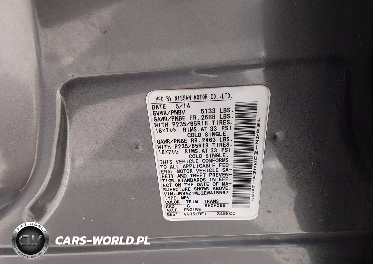 2014 Nissan Murano S VIN:JN8AZ1MU2EW415567 - 9