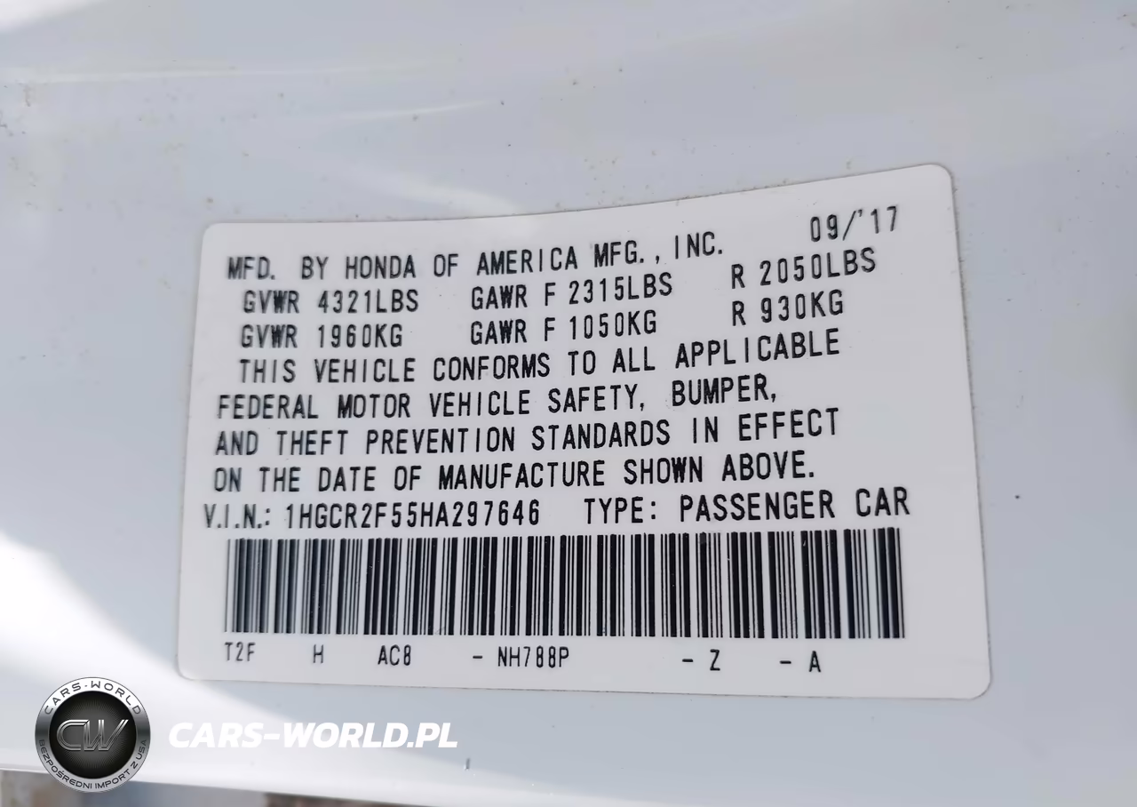 2017 Honda Accord Sport VIN:1HGCR2F55HA297646 - 9