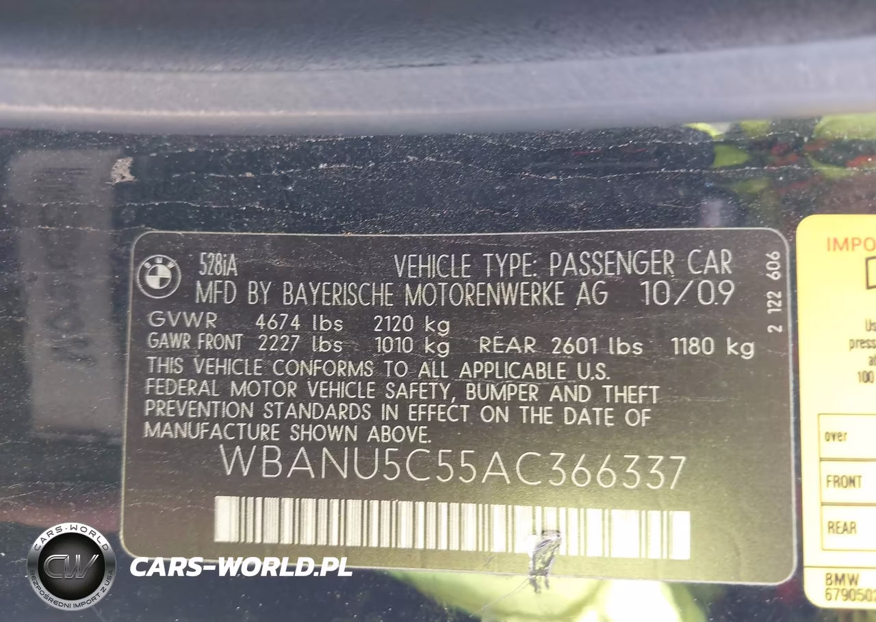 2010 BMW 528I VIN:WBANU5C55AC366337 - 9