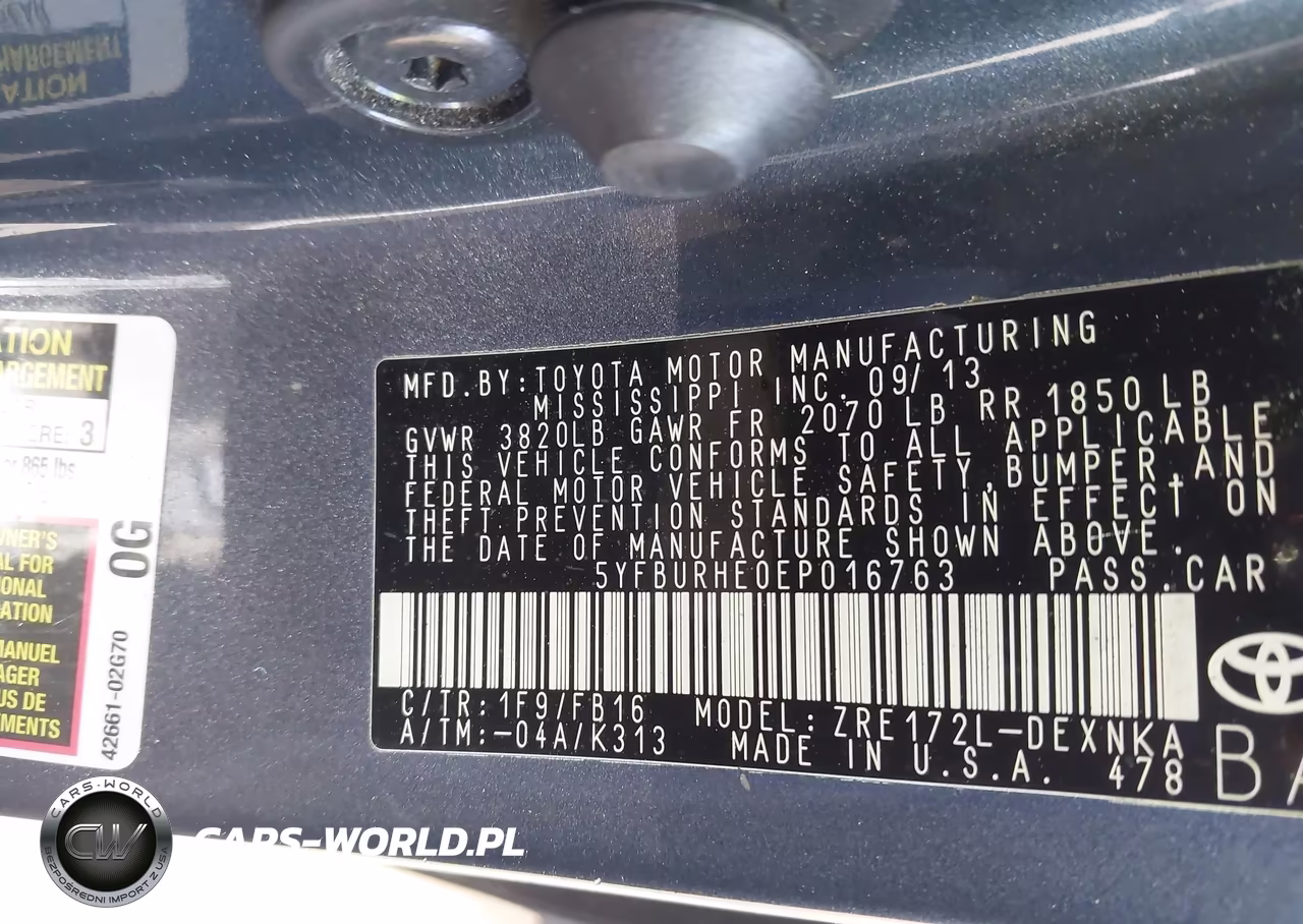 2014 Toyota Corolla Le Plus VIN:5YFBURHE0EP016763 - 9