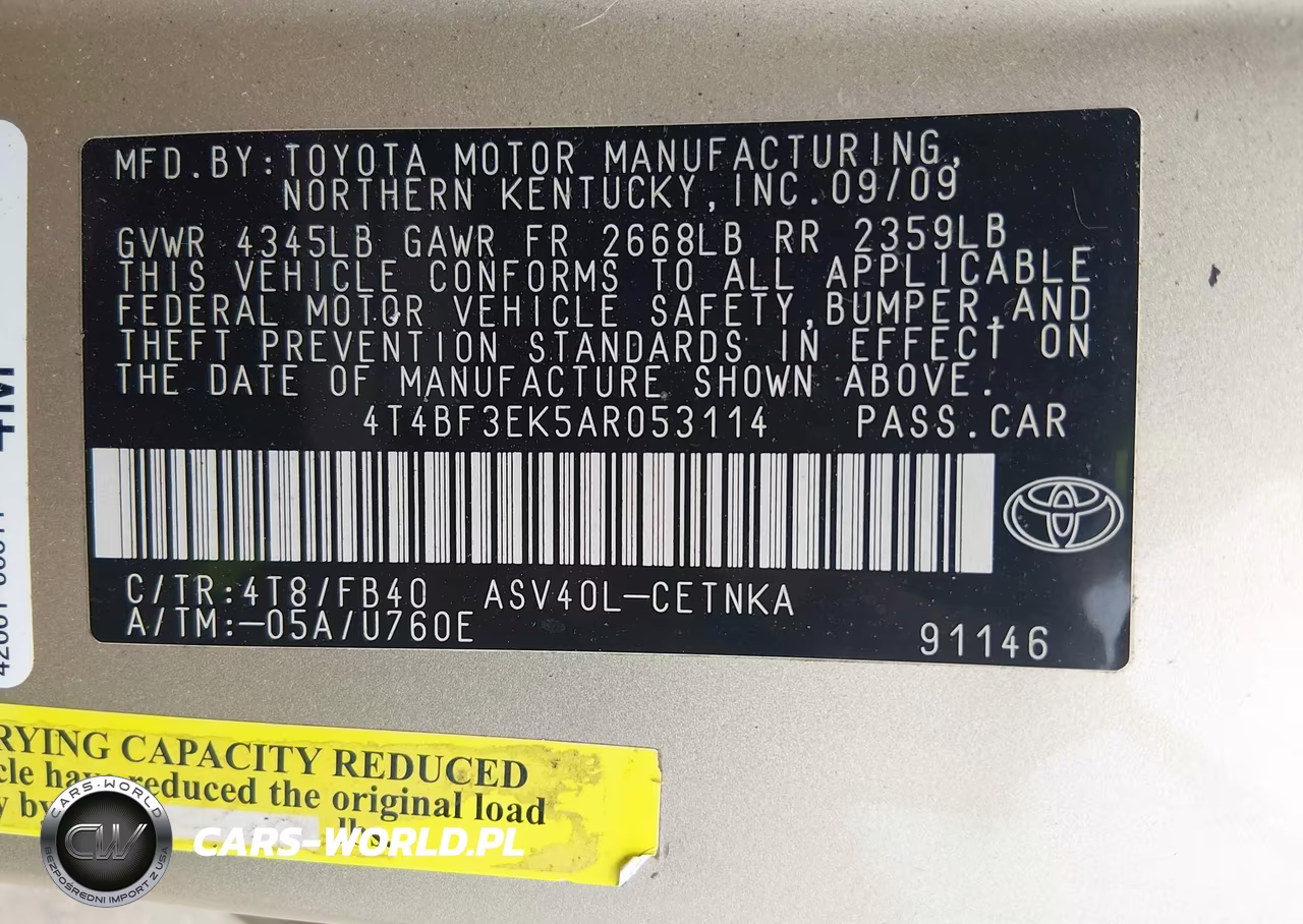 2010 Toyota Camry Base (Retail Orders Only) (A5) VIN:4T4BF3EK5AR053114 - 9