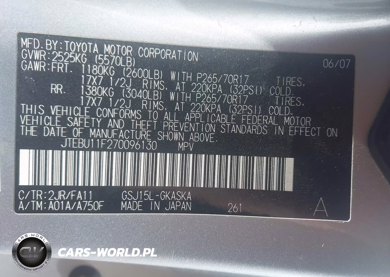 2007 Toyota Fj Cruiser VIN:JTEBU11F270096130 - 9