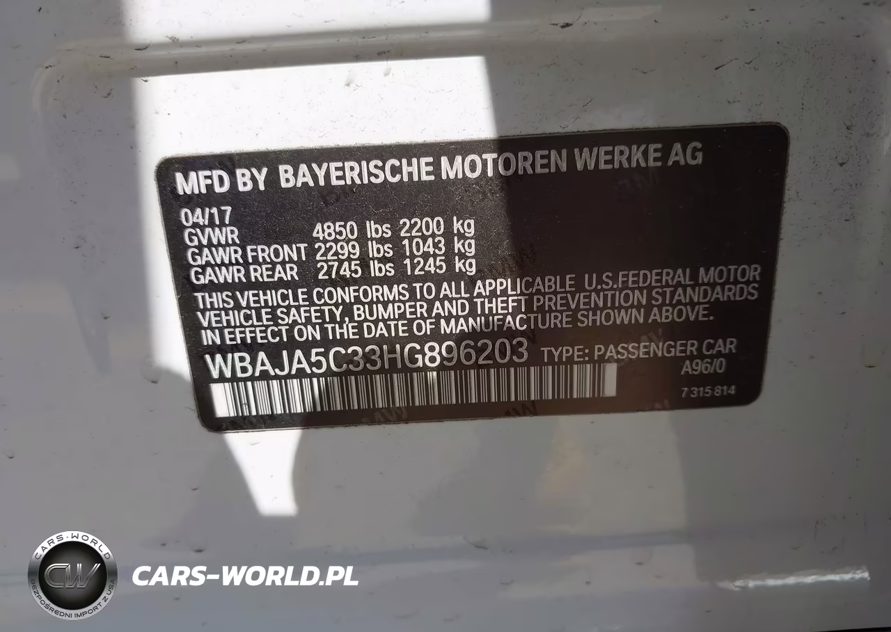 2017 BMW 530I VIN:WBAJA5C33HG896203 - 9