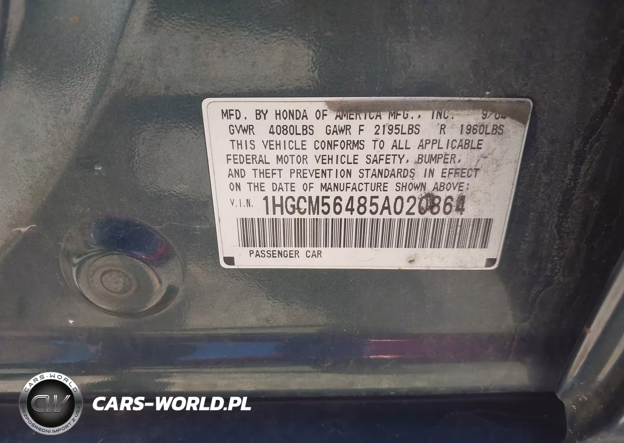 2005 Honda Accord 2.4 Lx VIN:1HGCM56485A020864 - 9