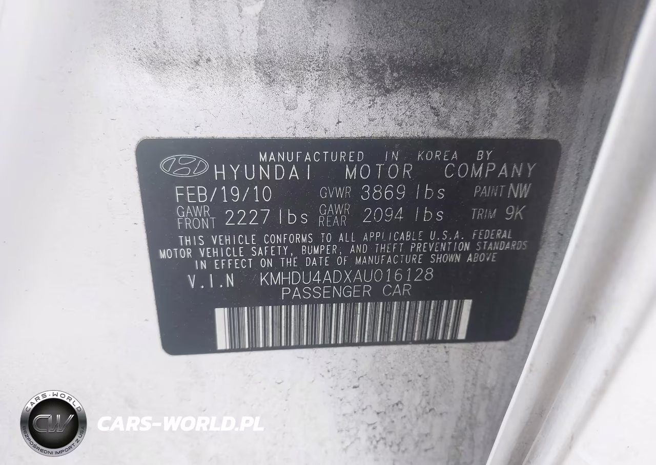 2010 Hyundai Elantra Gls VIN:KMHDU4ADXAU016128 - 9