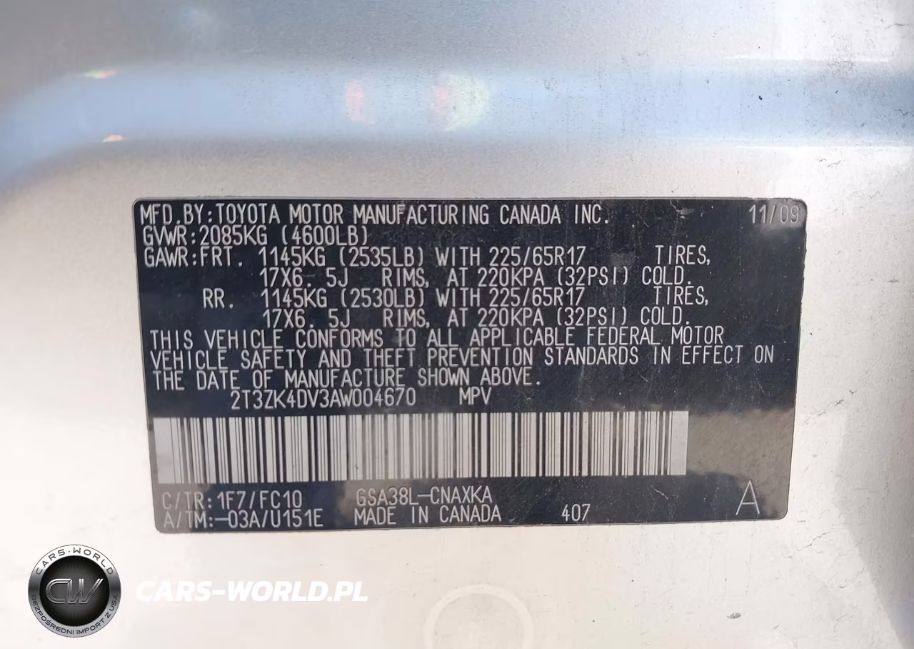 2010 Toyota Rav4 Base V6 VIN:2T3ZK4DV3AW004670 - 9