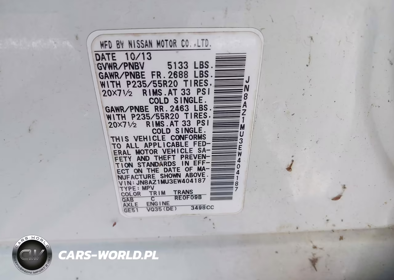 2014 Nissan Murano Le VIN:JN8AZ1MU3EW404187 - 9