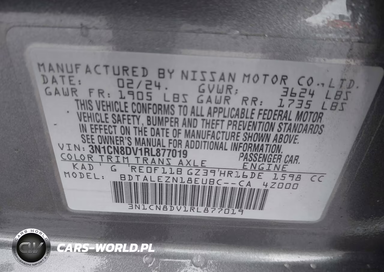 2024 Nissan Versa 1.6 S VIN:3N1CN8DV1RL877019 - 9