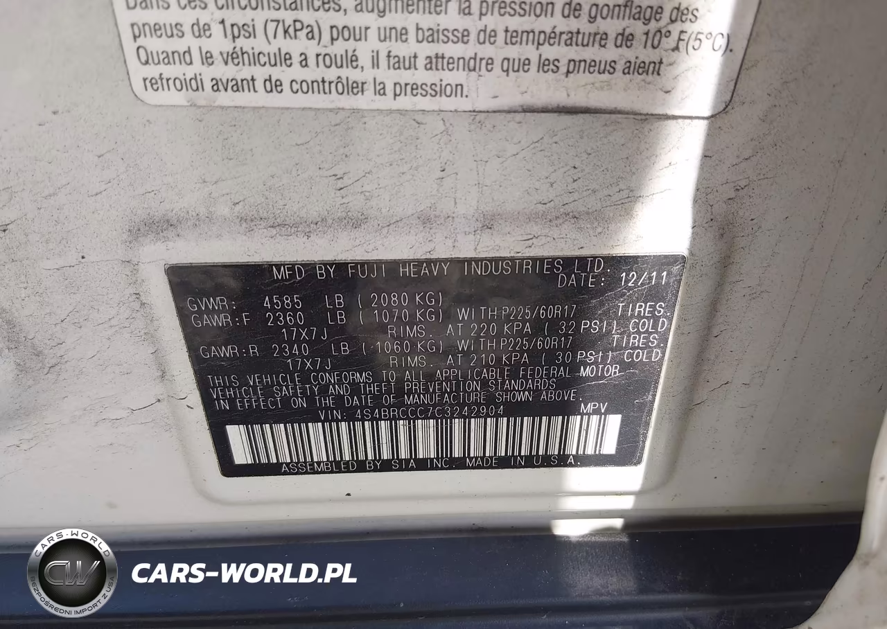 2012 Subaru Outback 2.5I Premium VIN:4S4BRCCC7C3242904 - 9