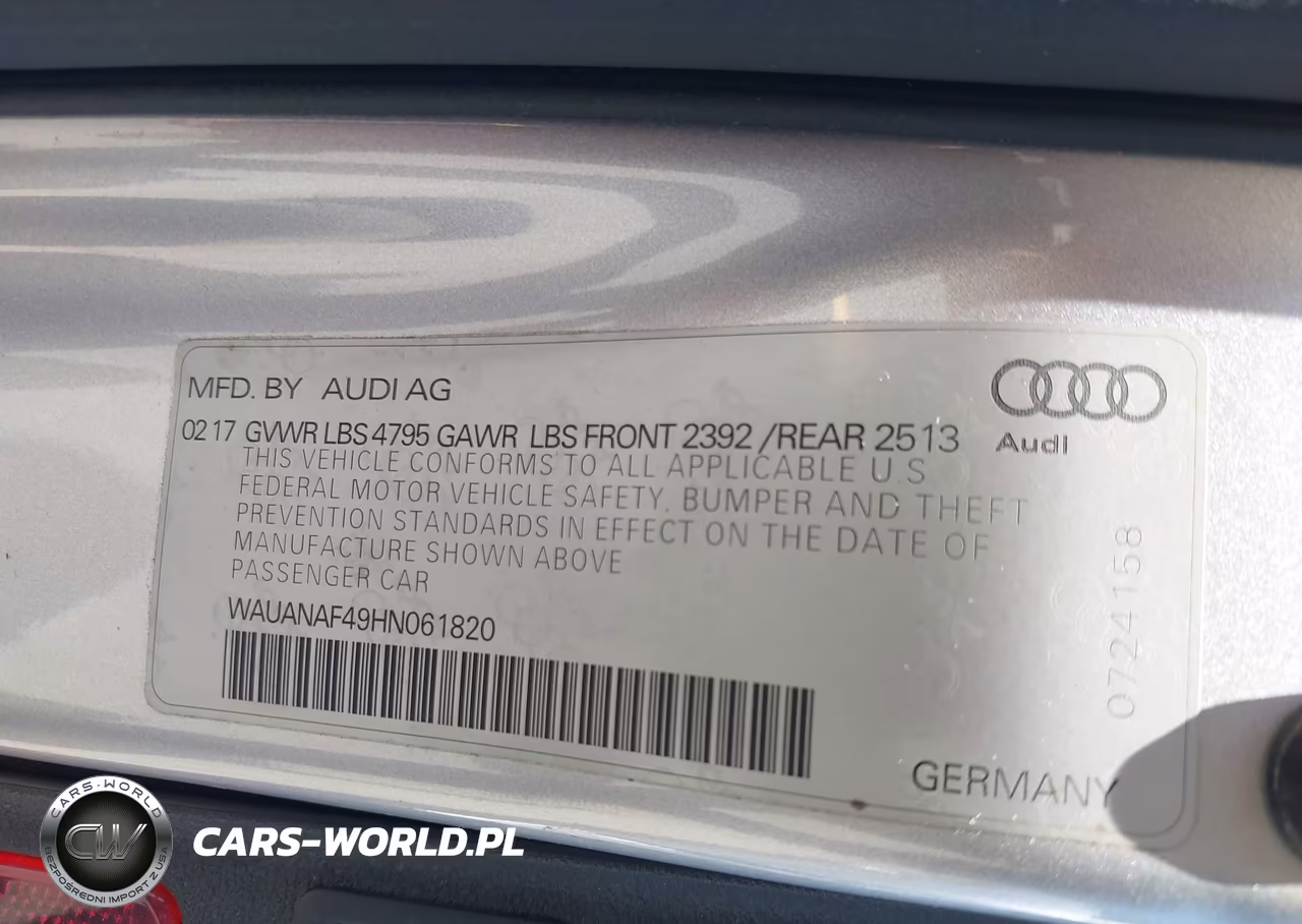 2017 Audi A4 2.0T Premium VIN:WAUANAF49HN061820 - 9