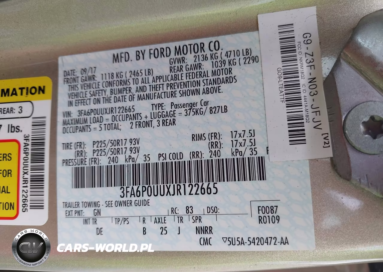 2018 Ford Fusion Hybrid S VIN:3FA6P0UUXJR122665 - 9