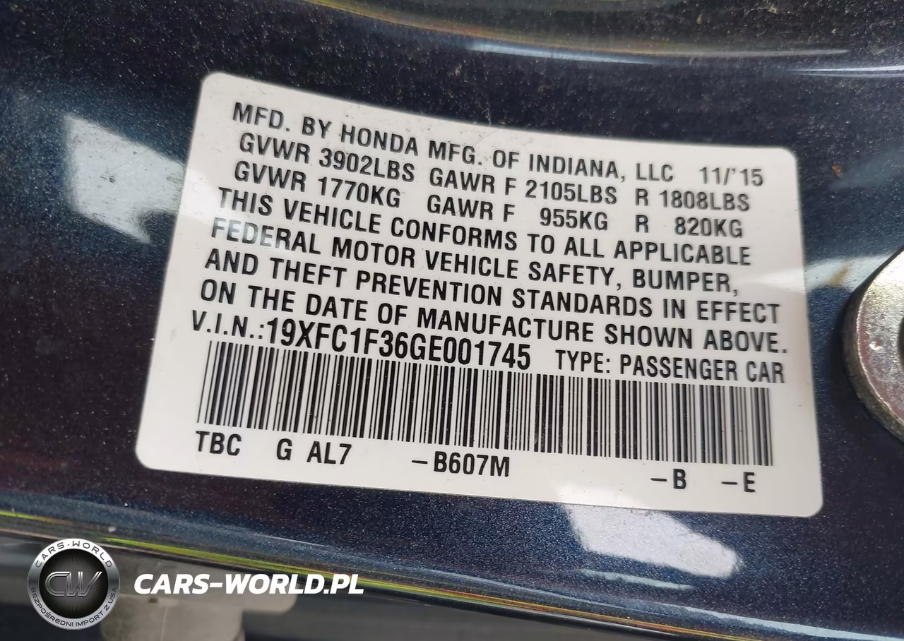 2016 Honda Civic Ex-T VIN:19XFC1F36GE001745 - 9