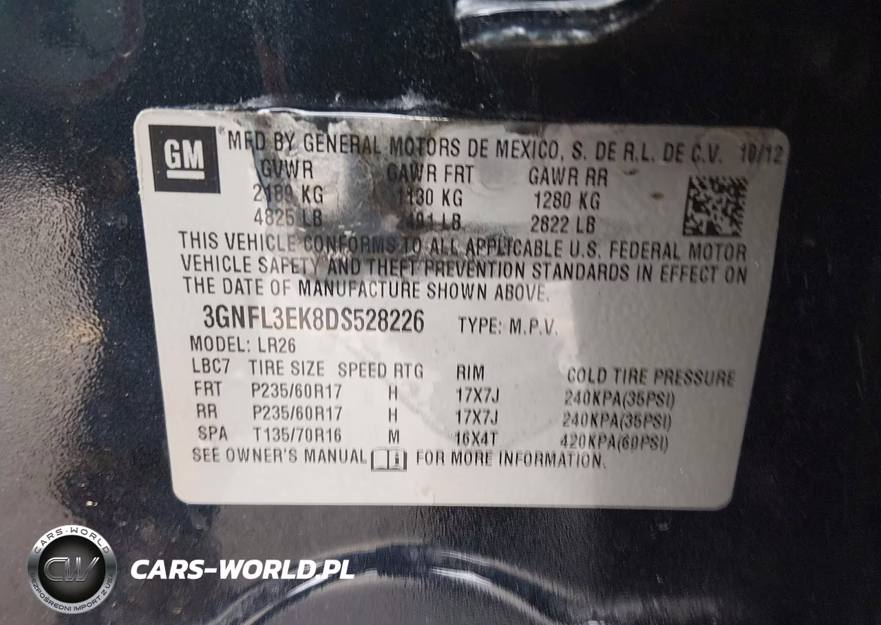 2013 Chevrolet Captiva Sport Lt VIN:3GNFL3EK8DS528226 - 9