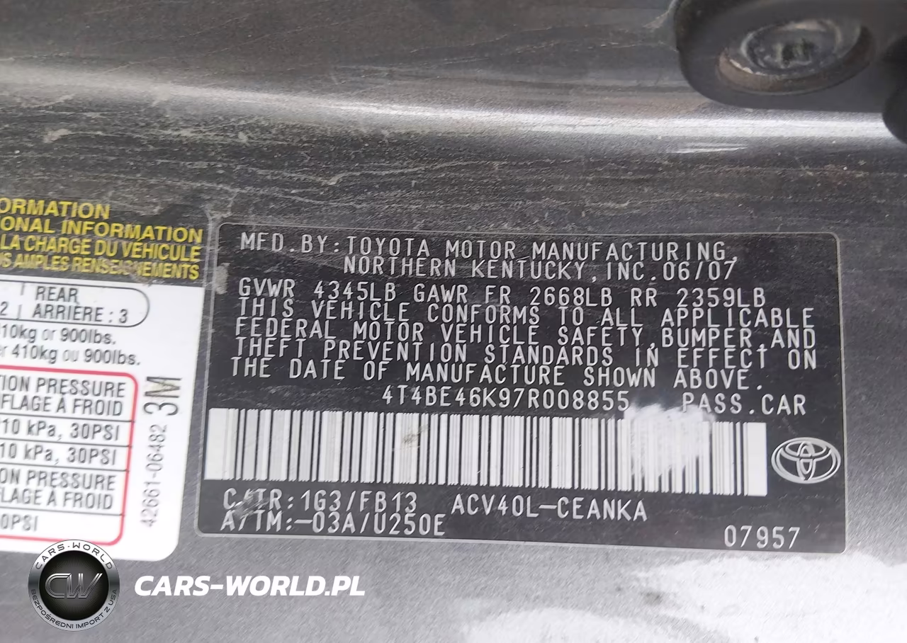2007 Toyota Camry Le VIN:4T4BE46K97R008855 - 9