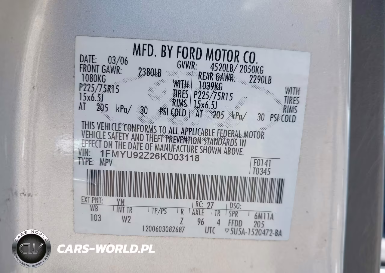 2006 Ford Escape Xls-Xls Manual VIN:1FMYU92Z26KD03118 - 9