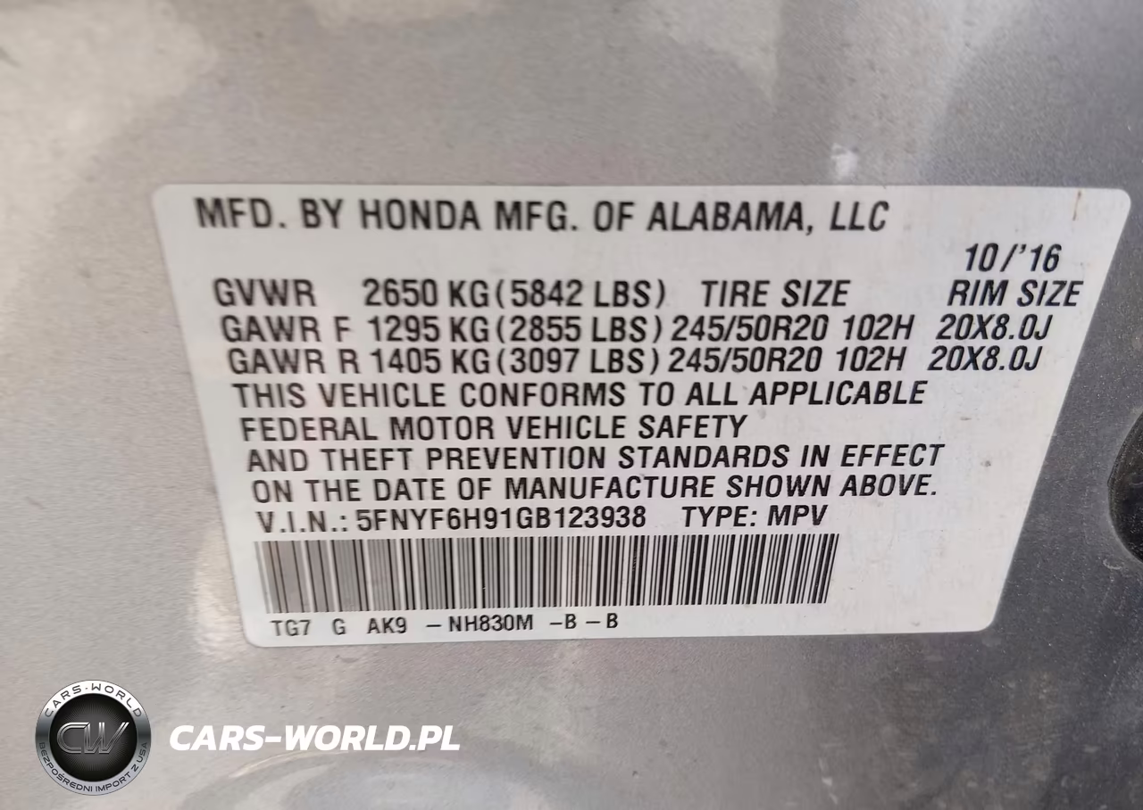 2016 Honda Pilot Touring VIN:5FNYF6H91GB123938 - 9