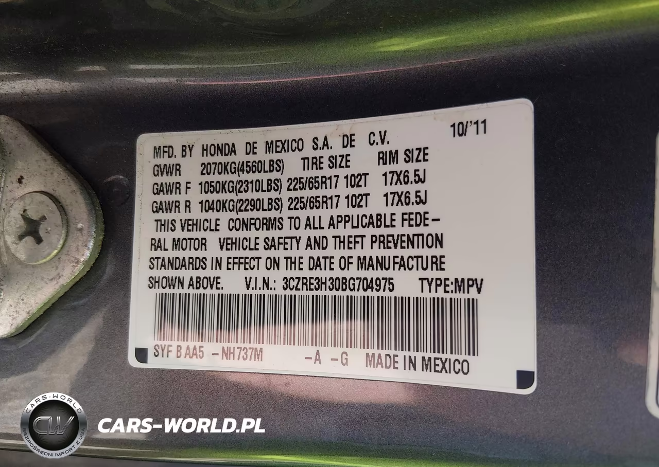 2011 Honda Cr-V Lx VIN:3CZRE3H30BG704975 - 9