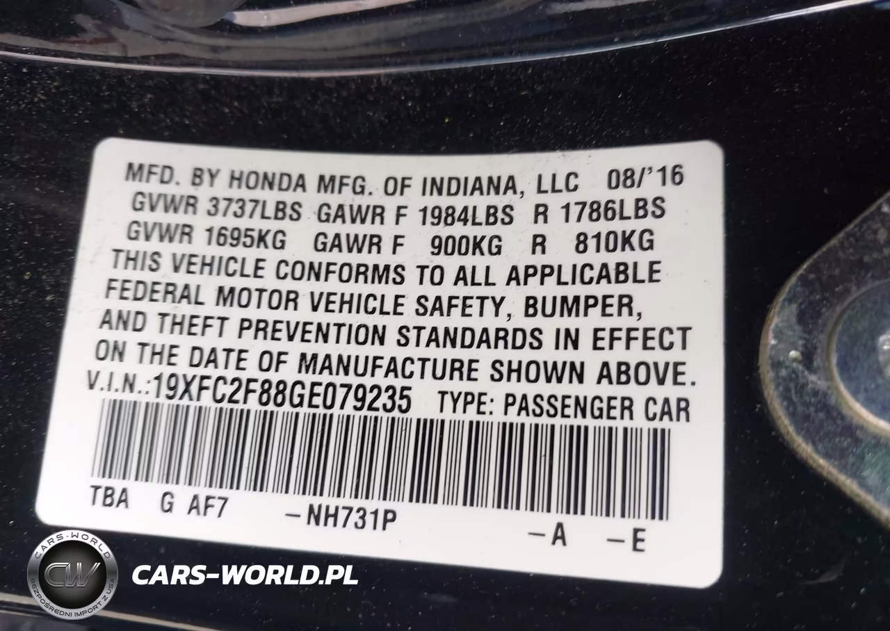 2016 Honda Civic Ex VIN:19XFC2F88GE079235 - 9