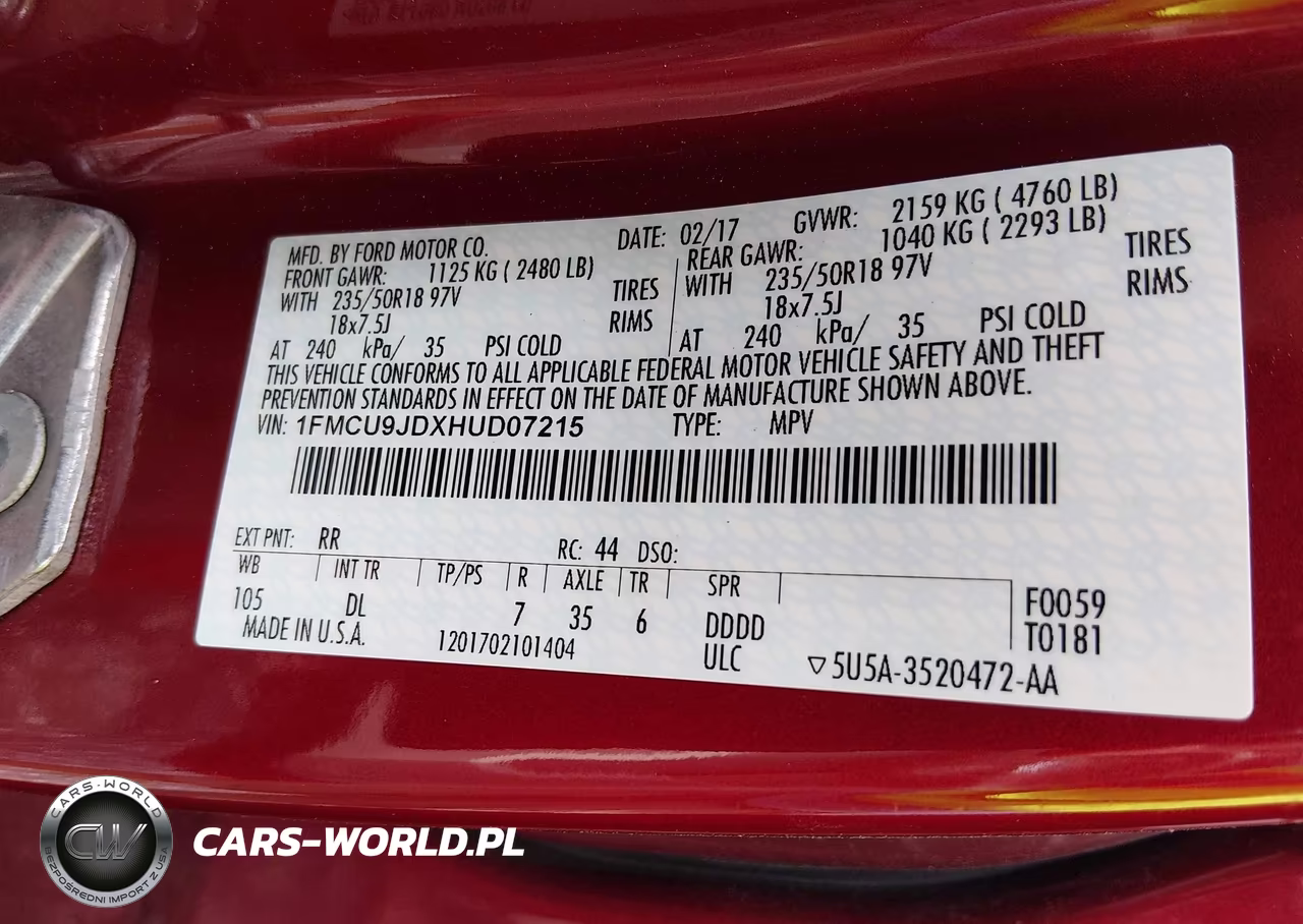 2017 Ford Escape Titanium VIN:1FMCU9JDXHUD07215 - 9