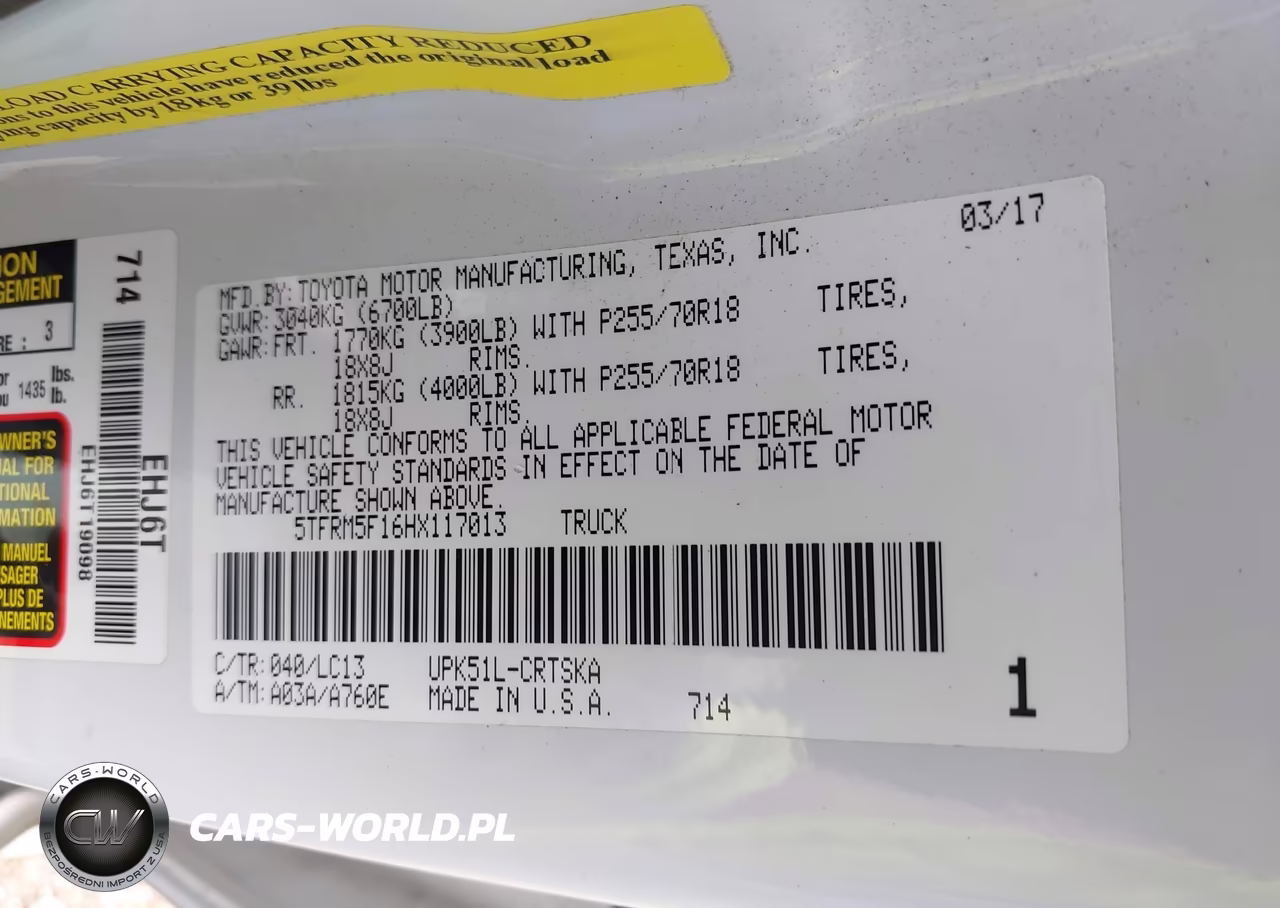 2017 Toyota Tundra Sr 4.6L V8 VIN:5TFRM5F16HX117013 - 9