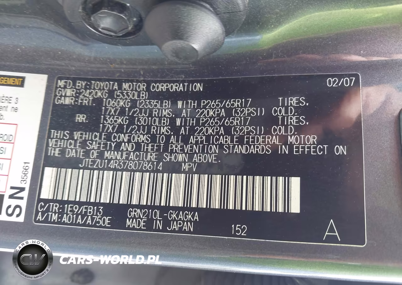 2007 Toyota 4Runner Sport V6 VIN:JTEZU14R378078614 - 9