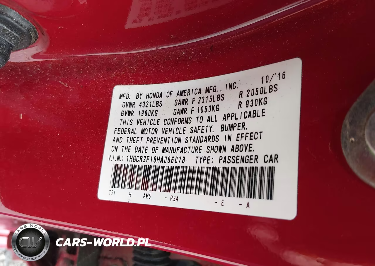 2017 Honda Accord Sport Se VIN:1HGCR2F16HA086078 - 9