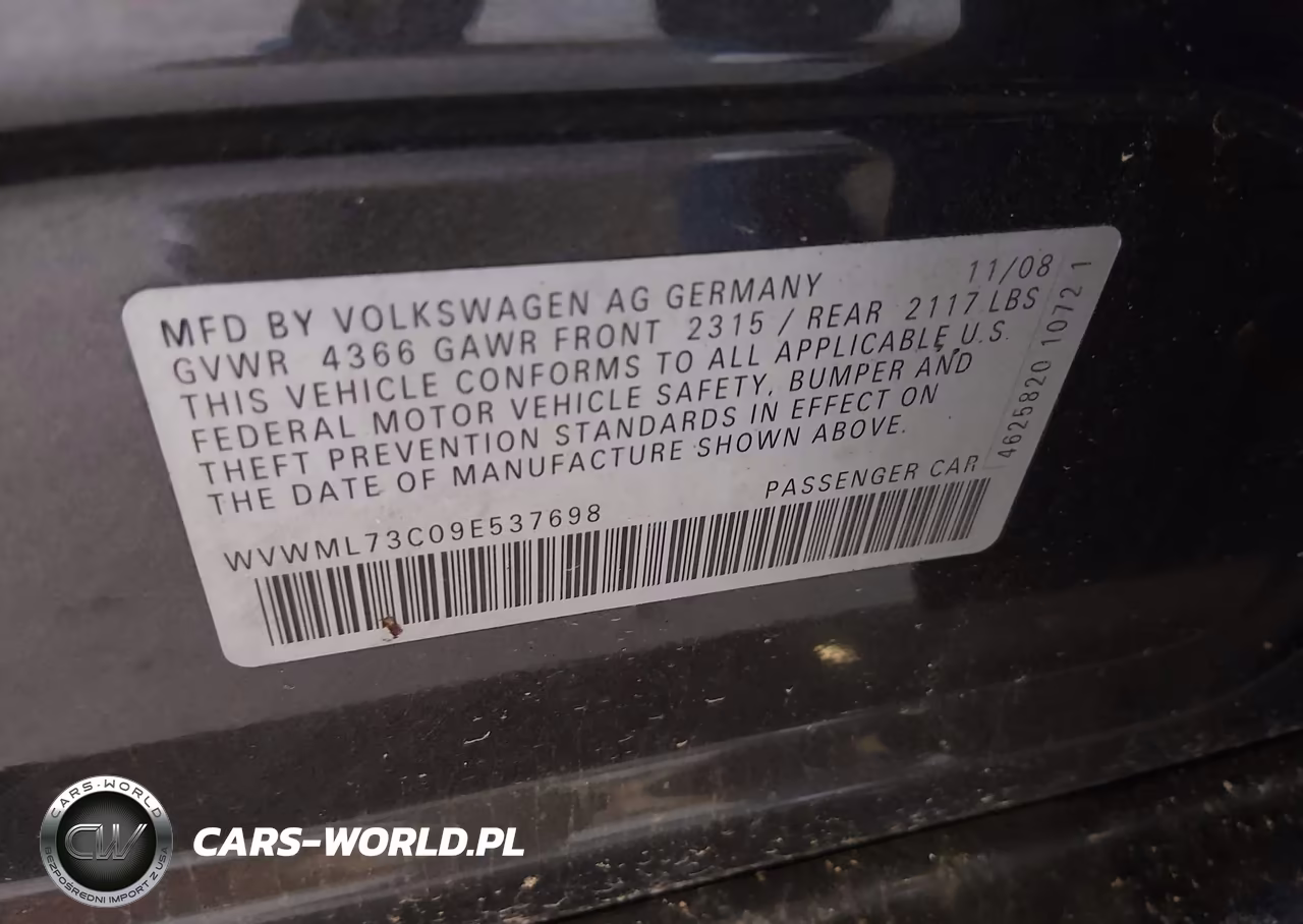 2009 Volkswagen Cc Sport VIN:WVWML73C09E537698 - 9