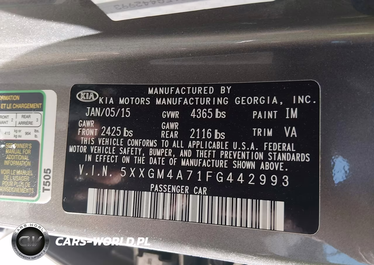 2015 Kia Optima Lx VIN:5XXGM4A71FG442993 - 9