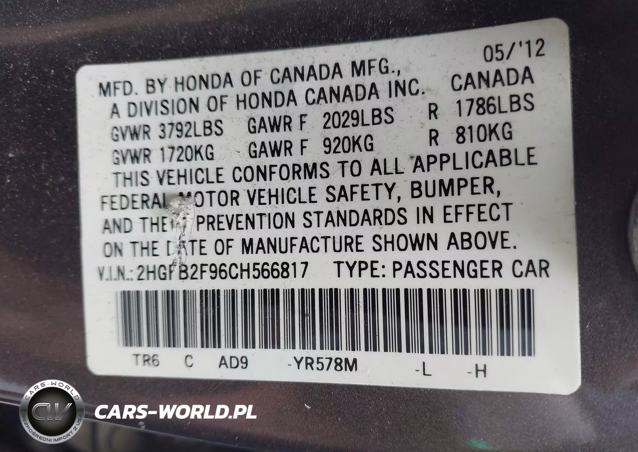2012 Honda Civic Ex-L VIN:2HGFB2F96CH566817 - 9