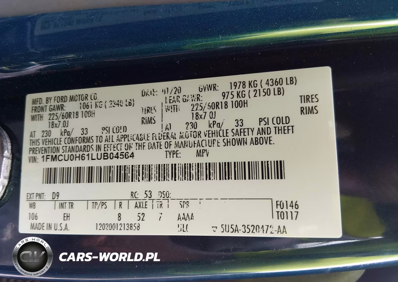 2020 Ford Escape Sel VIN:1FMCU0H61LUB04564 - 9