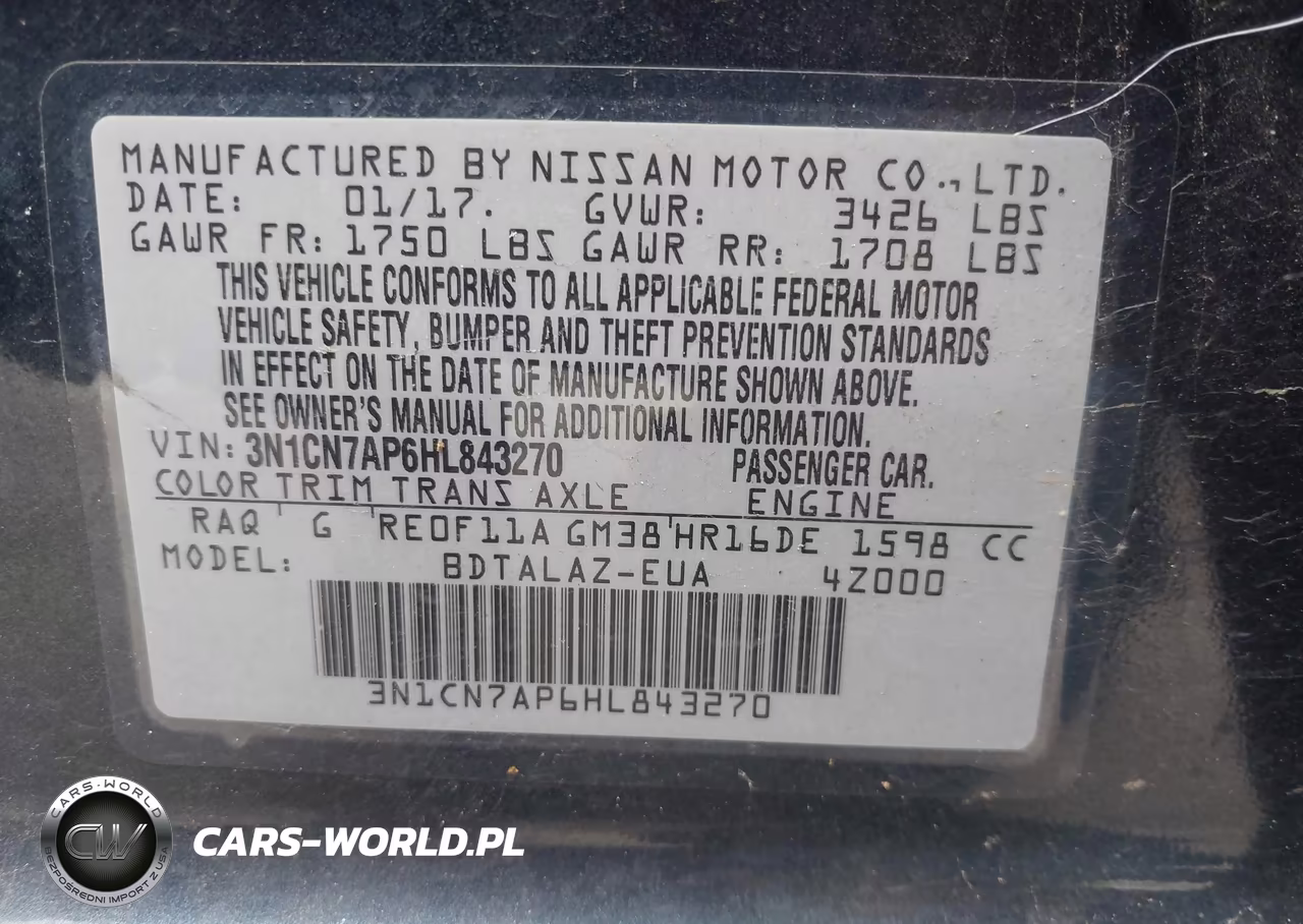 2017 Nissan Versa 1.6 S+ VIN:3N1CN7AP6HL843270 - 9