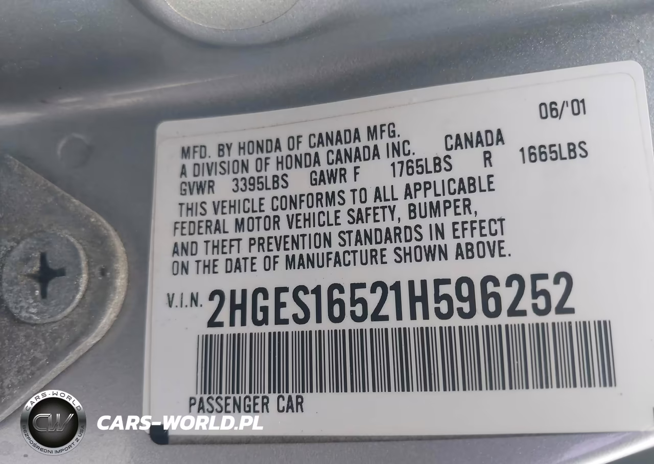 2001 Honda Civic Lx VIN:2HGES16521H596252 - 9