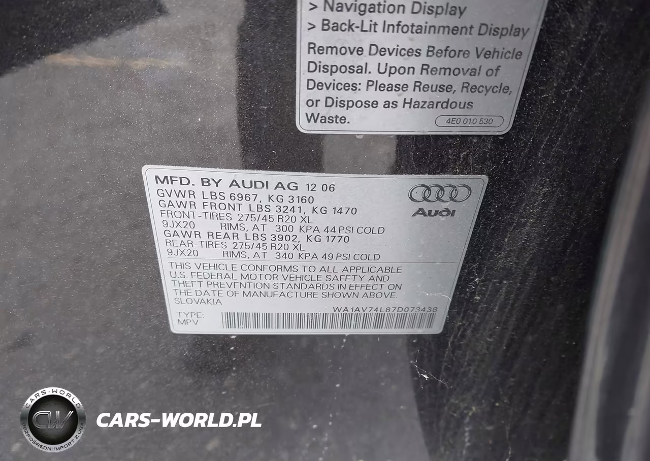 2007 Audi Q7 4.2 VIN:WA1AV74L87D073438 - 9