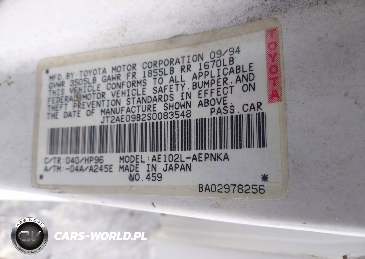 1995 Toyota Corolla Le-Dx VIN:JT2AE09B2S0083548 - 9