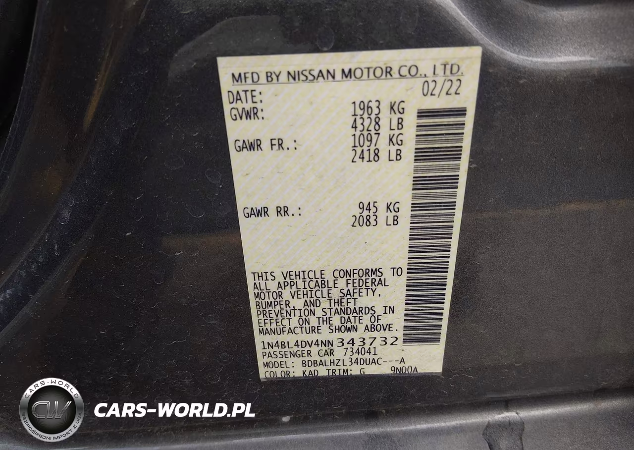 2022 Nissan Altima Sv Fwd VIN:1N4BL4DV4NN343732 - 9