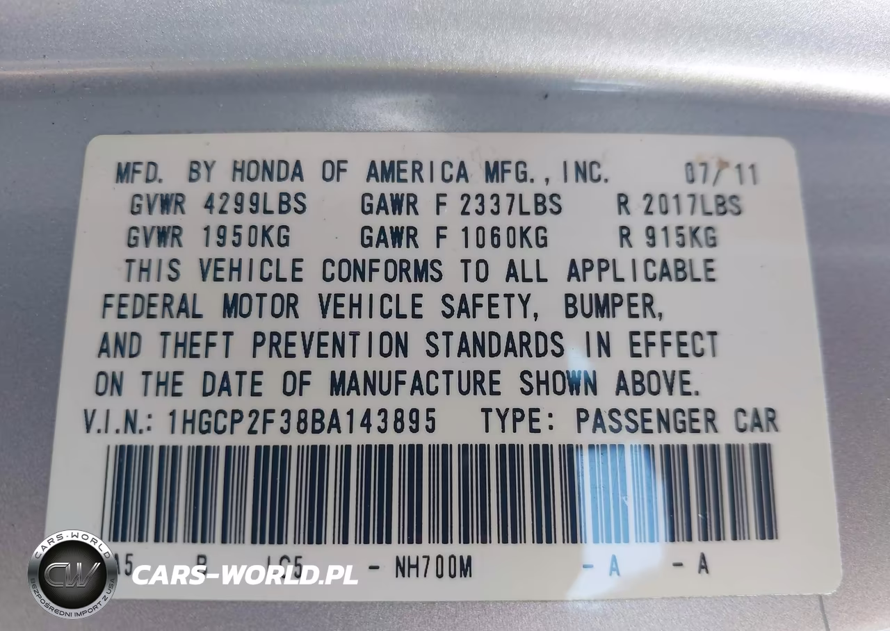 2011 Honda Accord 2.4 Lx VIN:1HGCP2F38BA143895 - 9