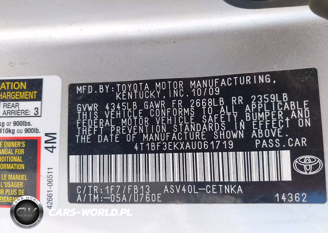 2010 Toyota Camry Le VIN:4T1BF3EKXAU061719 - 9