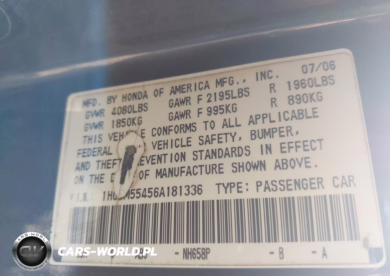 2006 Honda Accord 2.4 Lx VIN:1HGCM55456A181336 - 9