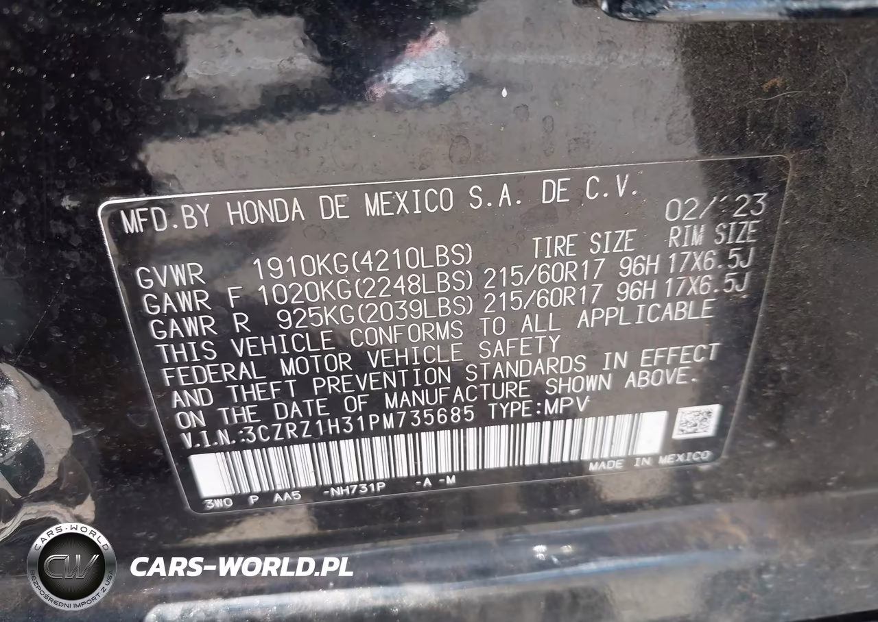 2023 Honda Hr-V 2Wd Lx VIN:3CZRZ1H31PM735685 - 9