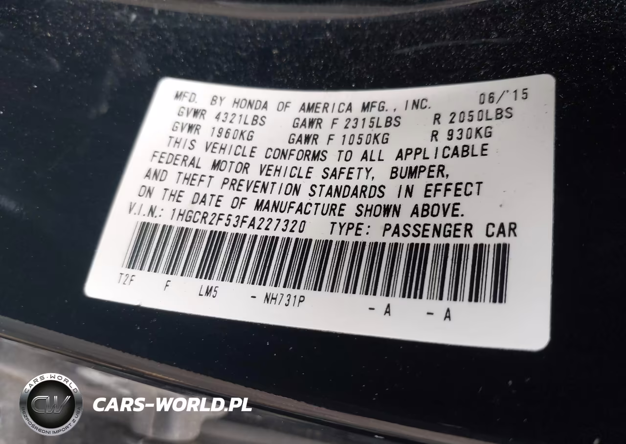 2015 Honda Accord Sport VIN:1HGCR2F53FA227320 - 9
