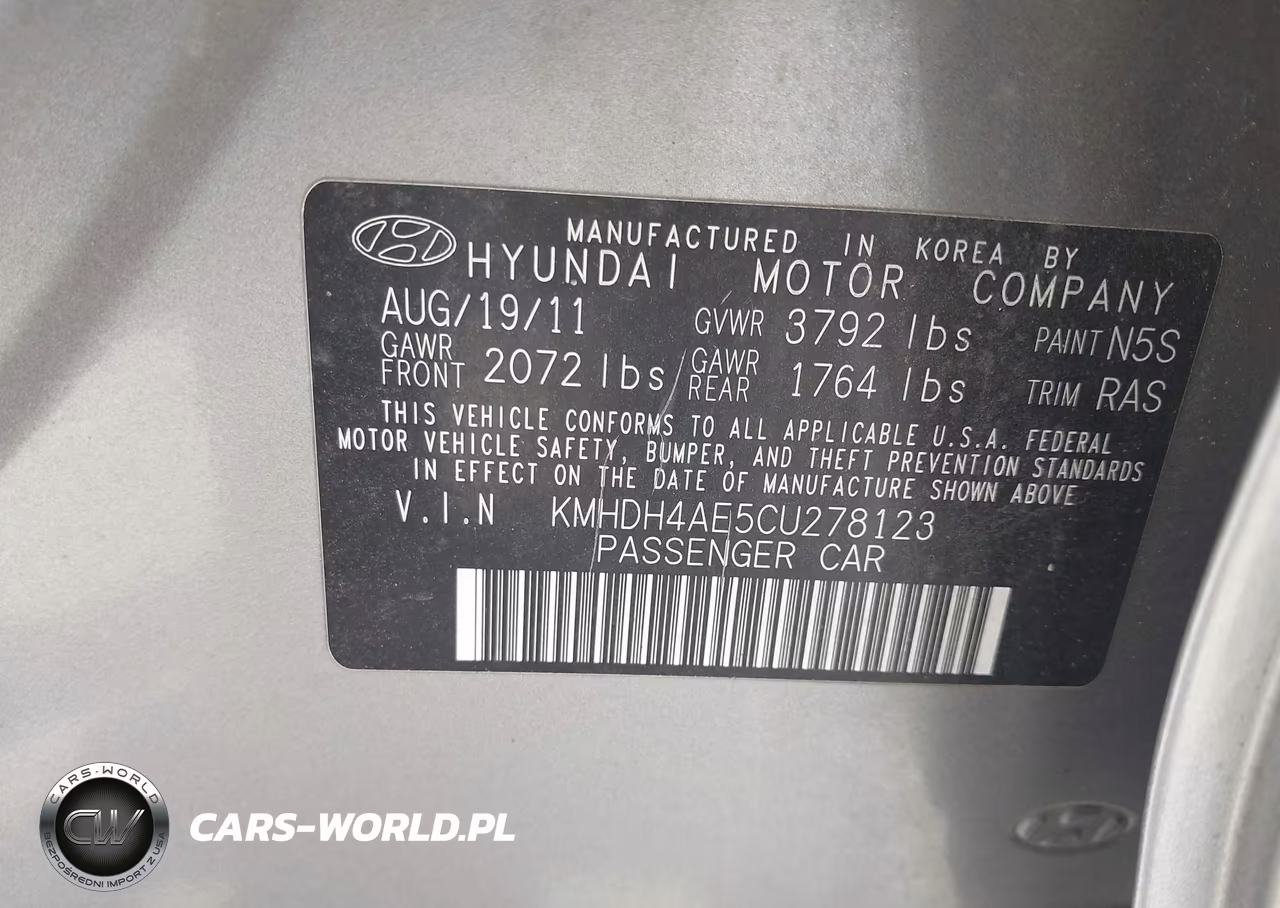 2012 Hyundai Elantra Limited (Ulsan Plant) VIN:KMHDH4AE5CU278123 - 9