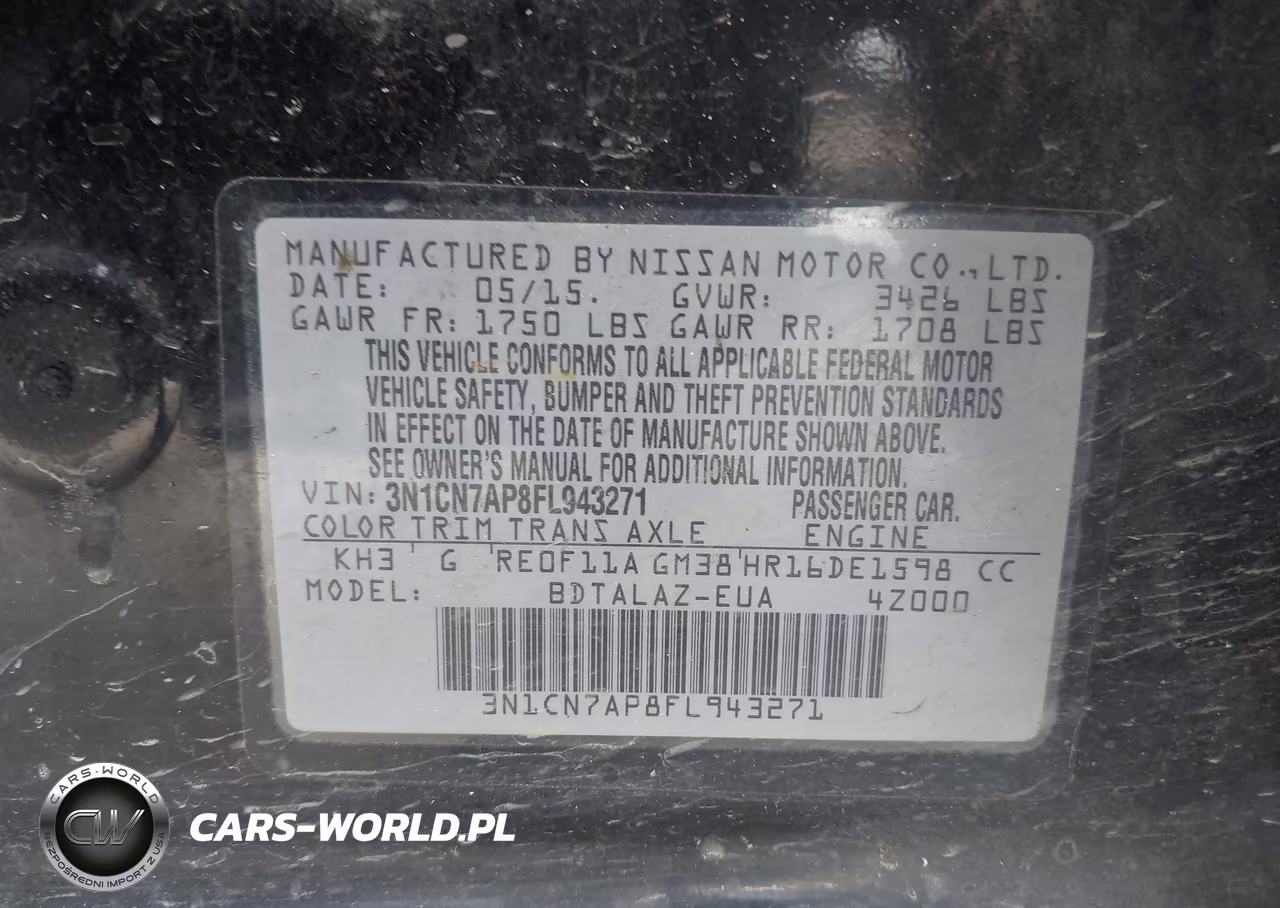 2015 Nissan Versa 1.6 S+ VIN:3N1CN7AP8FL943271 - 9
