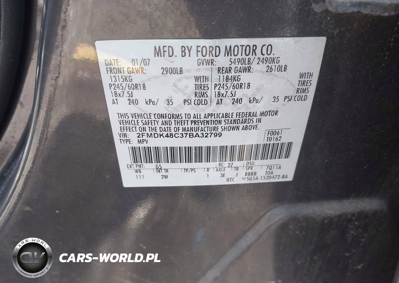 2007 Ford Edge Sel VIN:2FMDK48C37BA32799 - 9