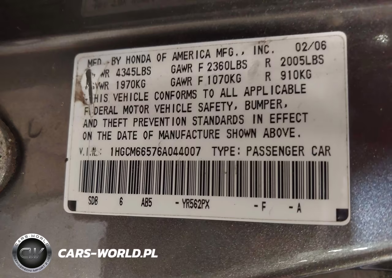2006 Honda Accord 3.0 Ex VIN:1HGCM66576A044007 - 9