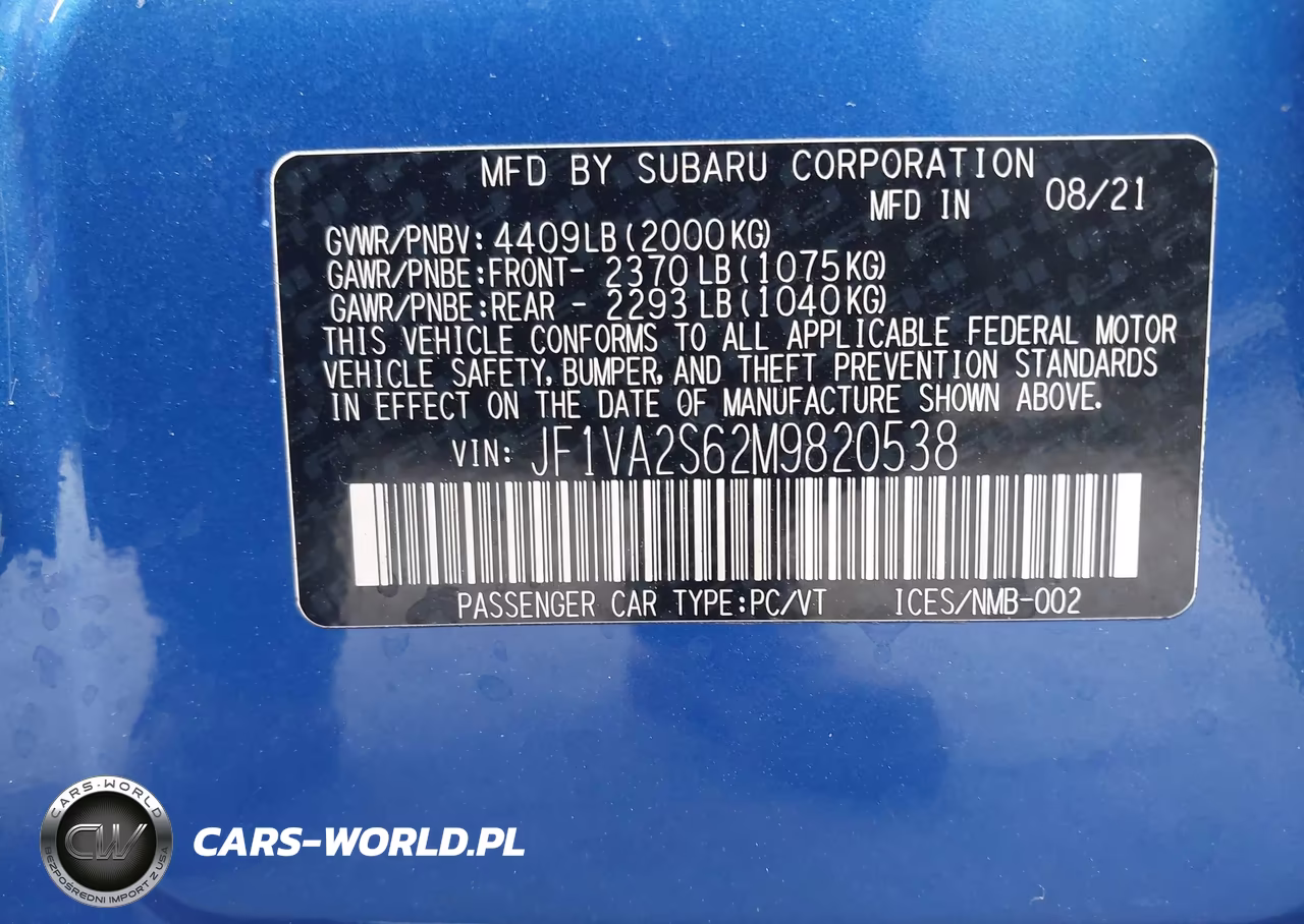 2021 Subaru Wrx Sti VIN:JF1VA2S62M9820538 - 9