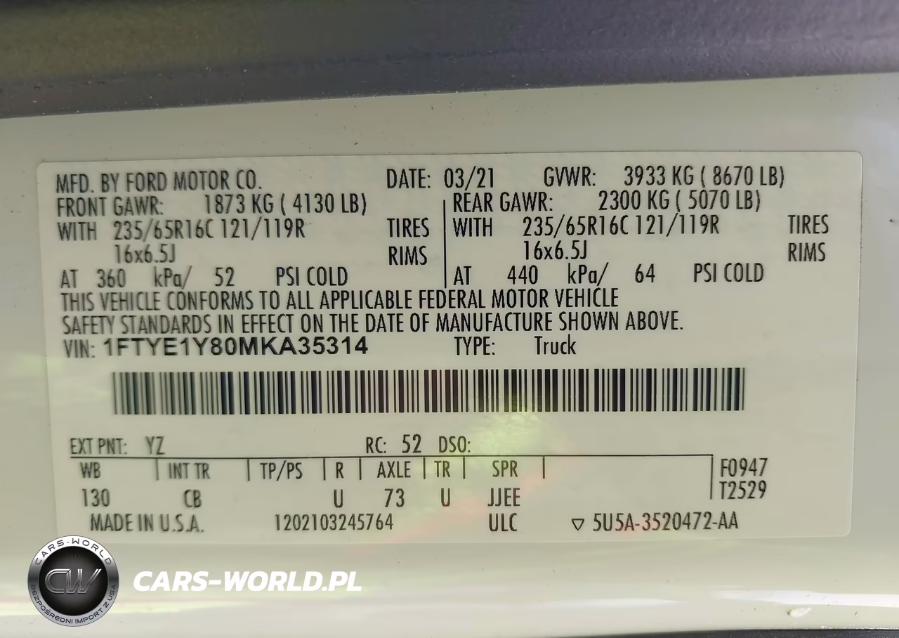 2021 Ford Transit-150 VIN:1FTYE1Y80MKA35314 - 9