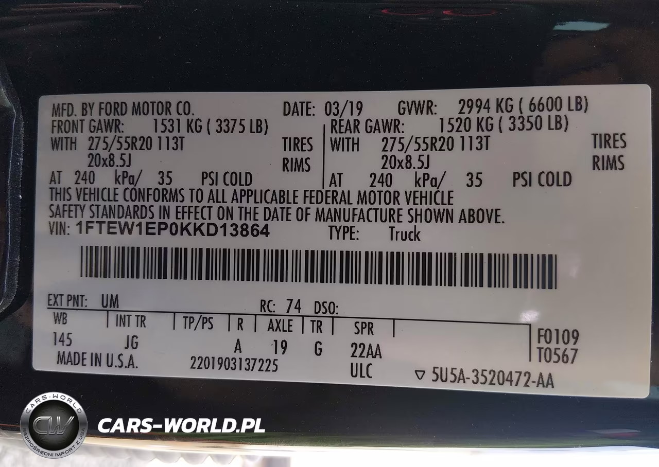 2019 Ford F-150 Xl VIN:1FTEW1EP0KKD13864 - 9