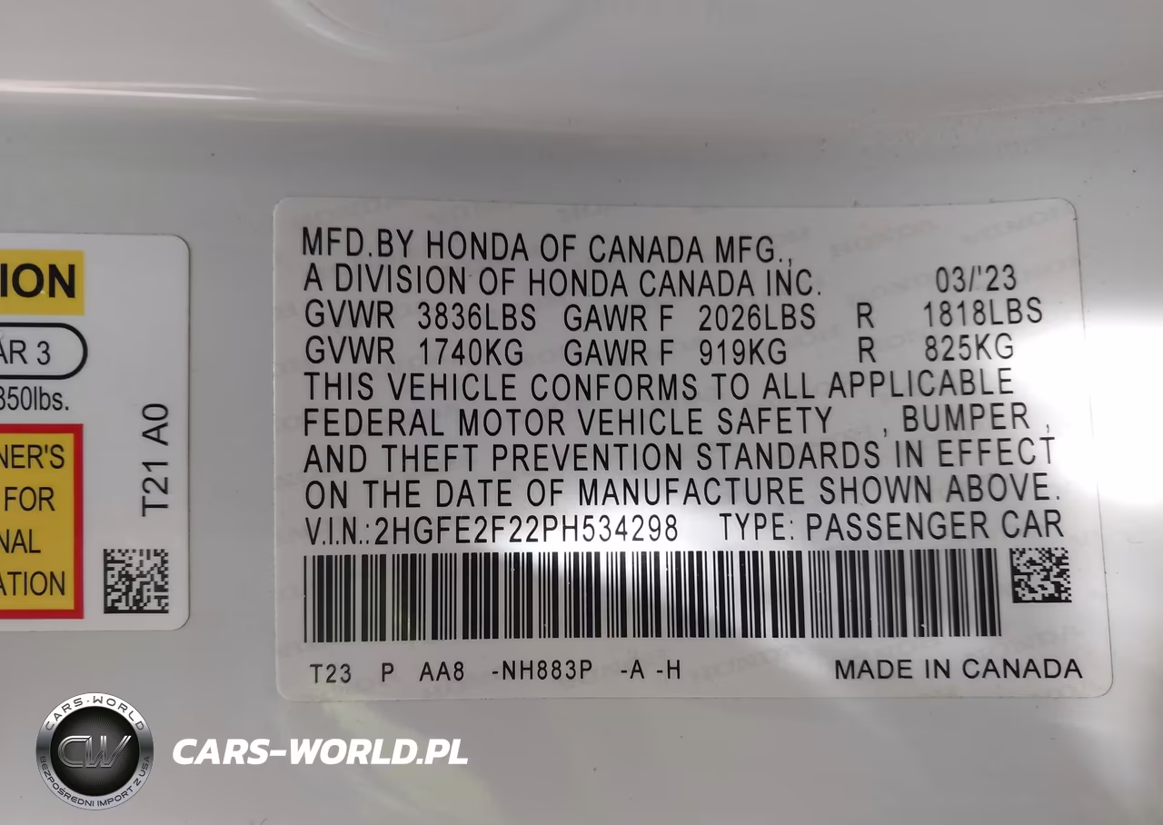 2023 Honda Civic Lx VIN:2HGFE2F22PH534298 - 9
