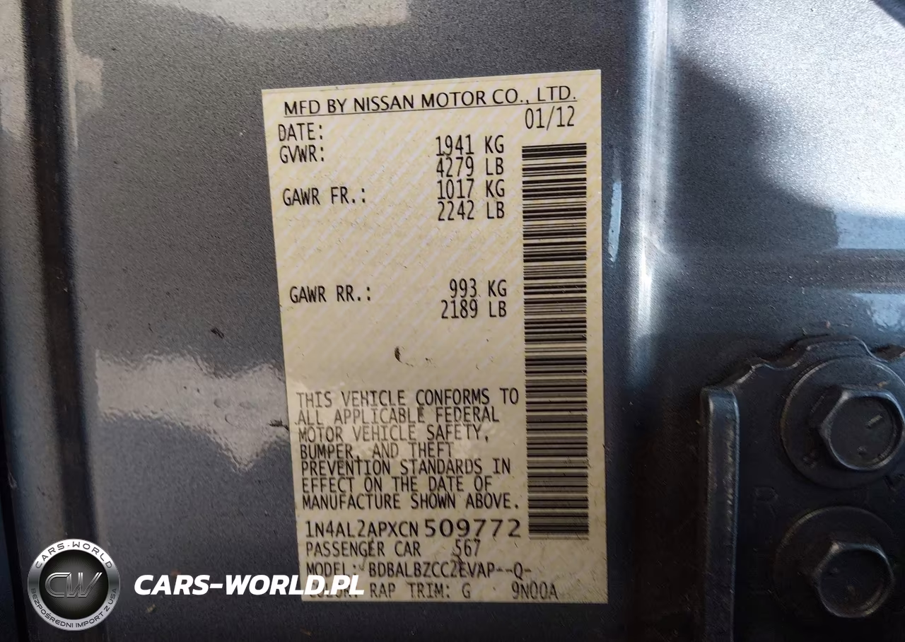 2012 Nissan Altima 2.5 S VIN:1N4AL2APXCN509772 - 9
