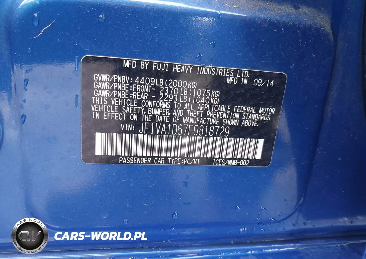 2015 Subaru Wrx Premium VIN:JF1VA1D67F9818729 - 9